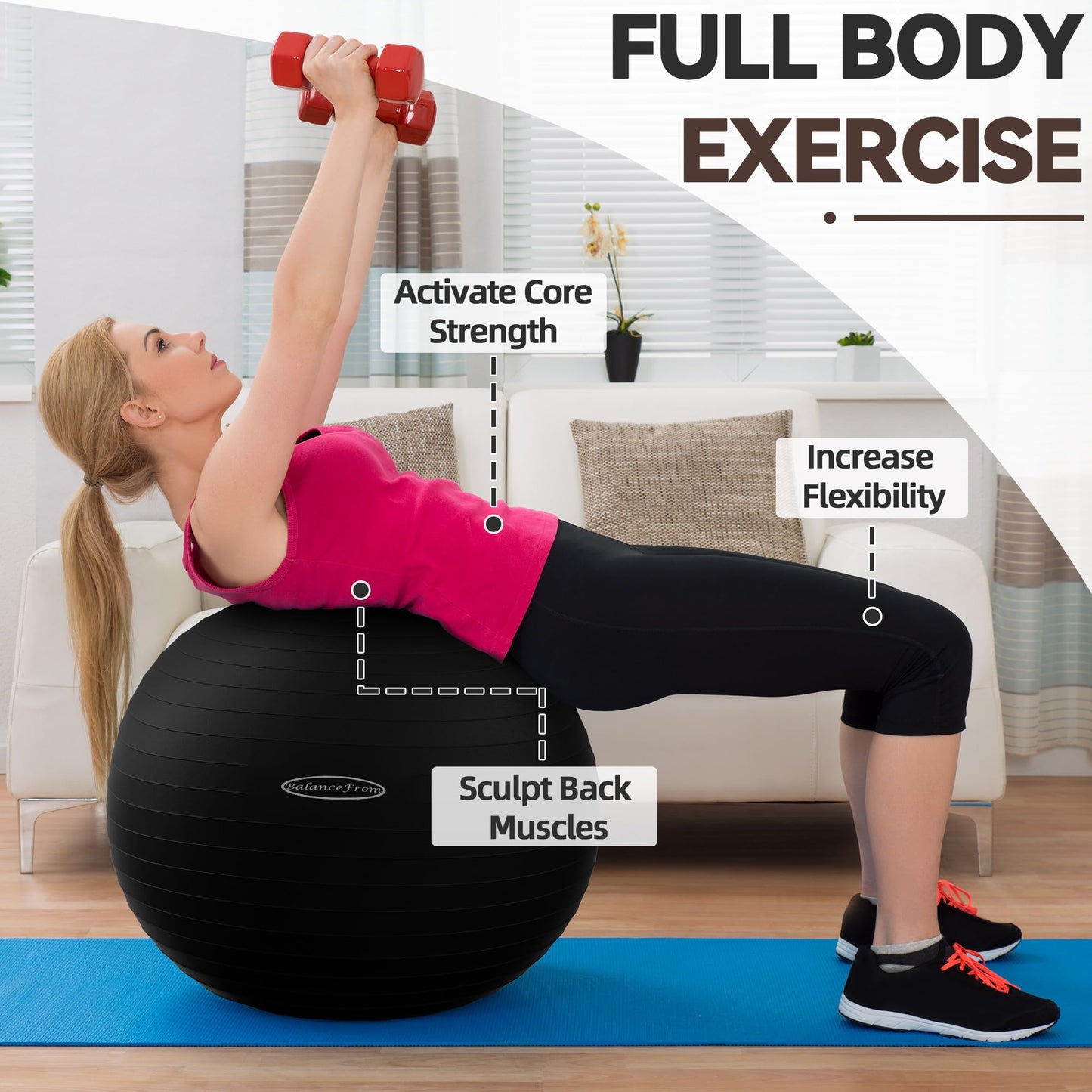 BalanceFrom Anti-Burst and Slip Resistant Exercise Ball Yoga Ball Fitness Ball Birthing Ball with Quick Pump, 2,000-Pound Capacity