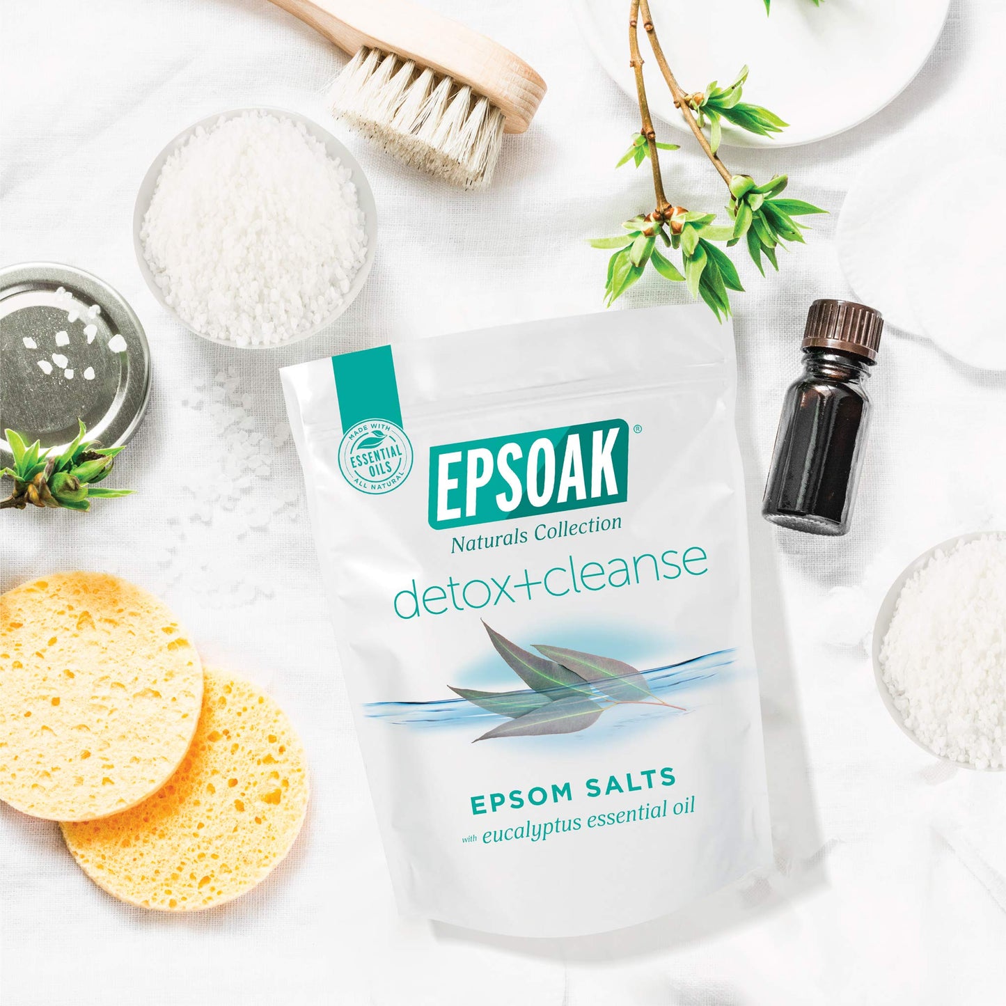 Epsoak Everyday Epsom Salts - 2 lbs. Detox + Cleanse Bath Salts - Scented Epsom Salt for Bath, Spa, Shower Feet