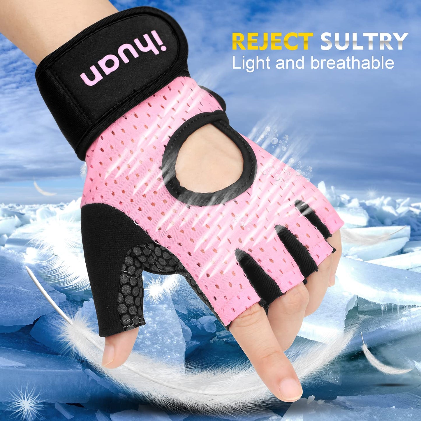 Breathable Weight Lifting Gloves Pink for Men & Women Fingerless Workout Gym Gloves with Wrist Support | Enhance Palm Protection and Extra Grip for Crossfit | Lifting | Training | Rowing | Pull ups
