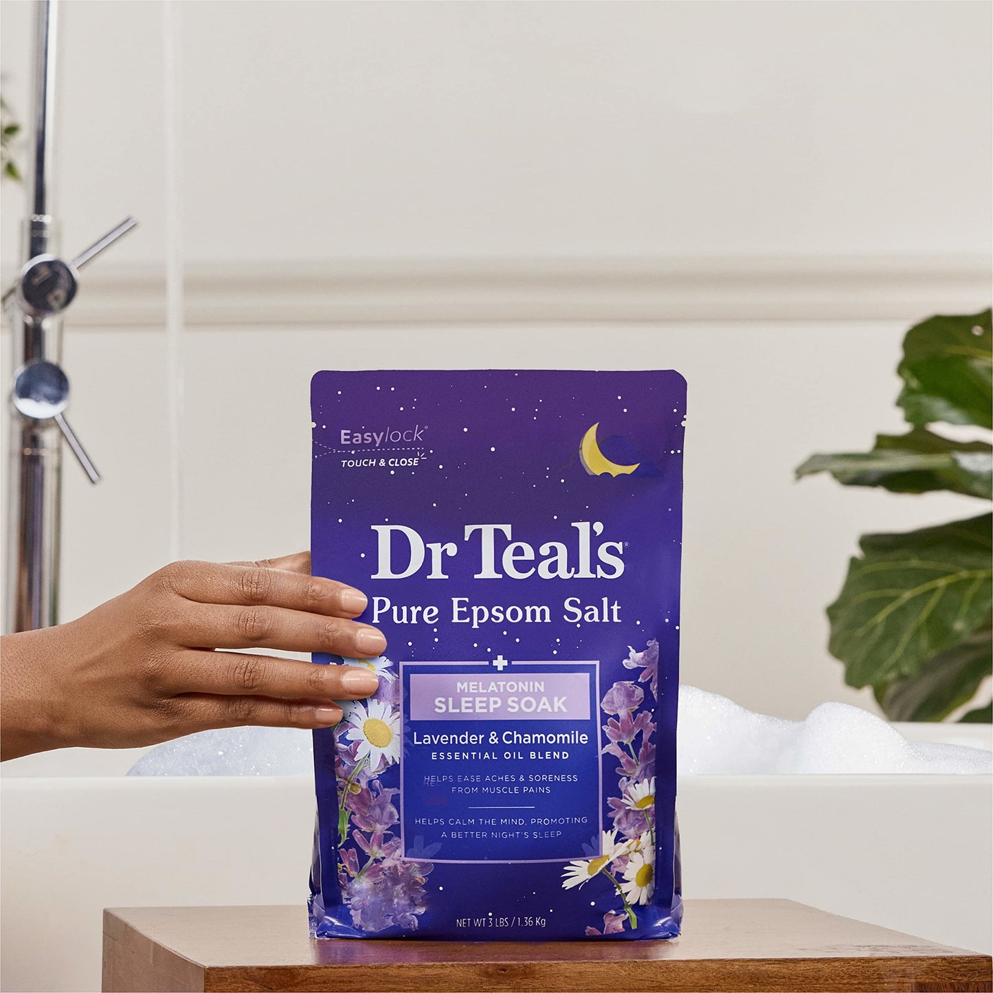Dr Teal's Pure Epsom Salt Soak, Sleep Blend with Melatonin, Lavender & Chamomile Essential Oils, 3 lbs (Packaging May Vary)