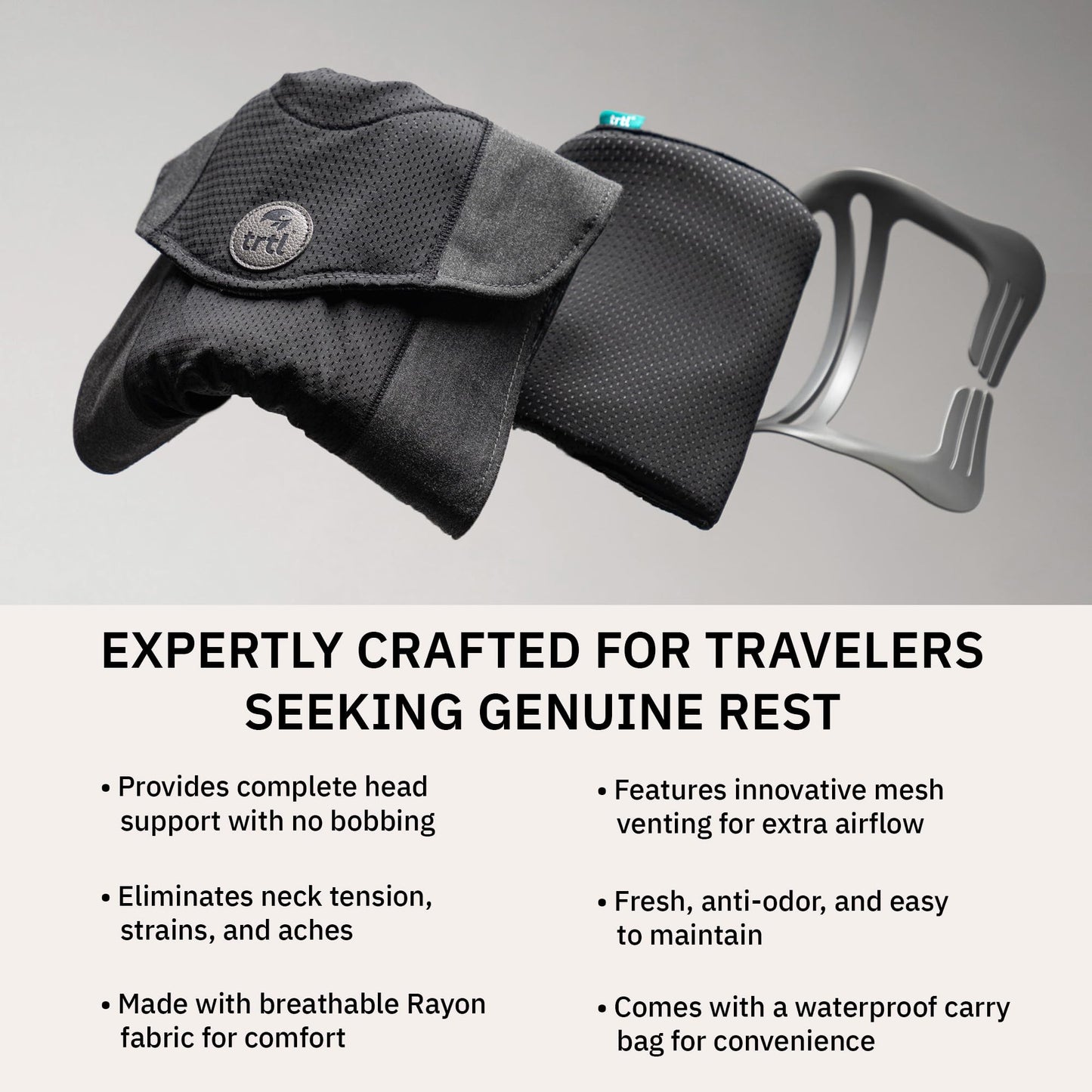 trtl Travel Pillow Cool for Neck Support- Cooling Neck Pillow with Cushioning Foam for Stability and Comfort, Breathable Fabric, Lightweight and Easy to Carry