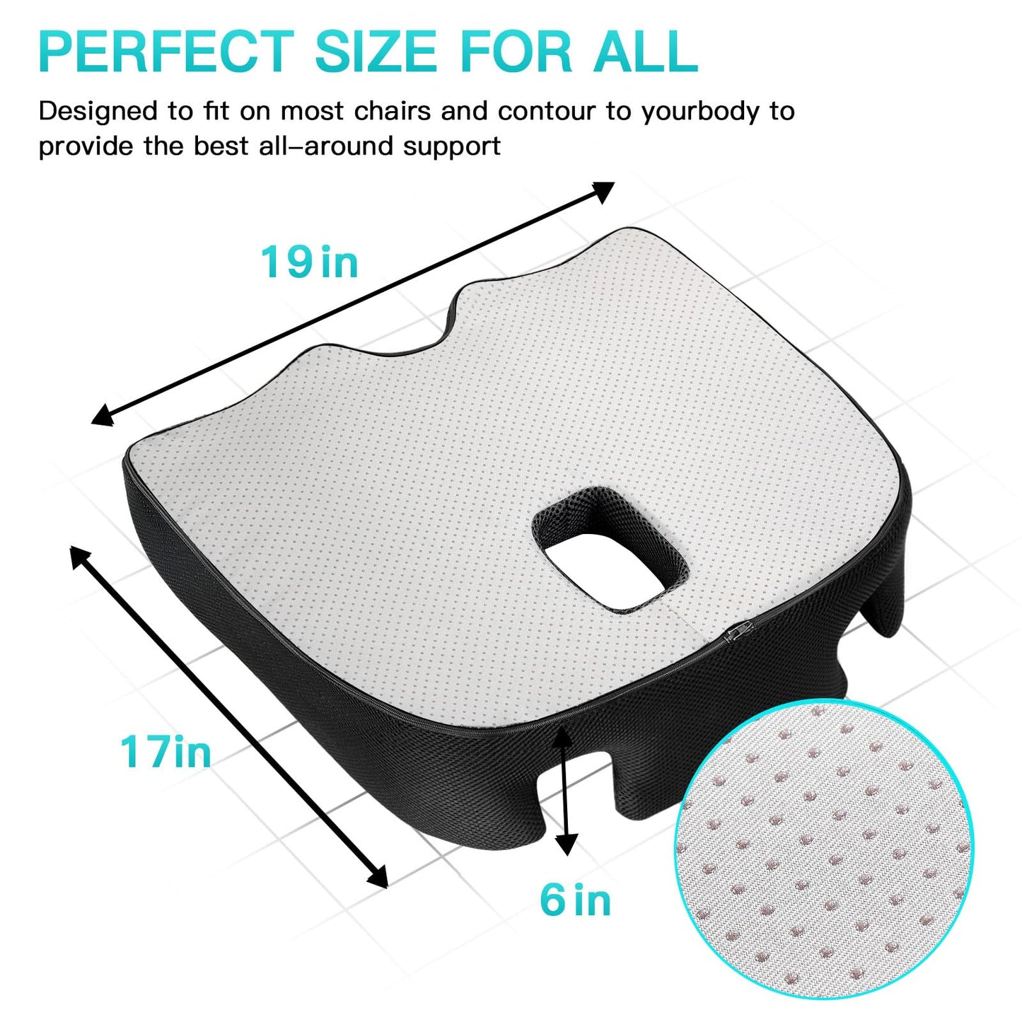 Benazcap X Large Memory Seat Cushion for Office Chair Pressure Relief Sciatica & Tailbone Pain Relief Memory Foam Firm Coccyx Pad for Long Sitting, for Office Chair, Gaming Chair and Car Seat