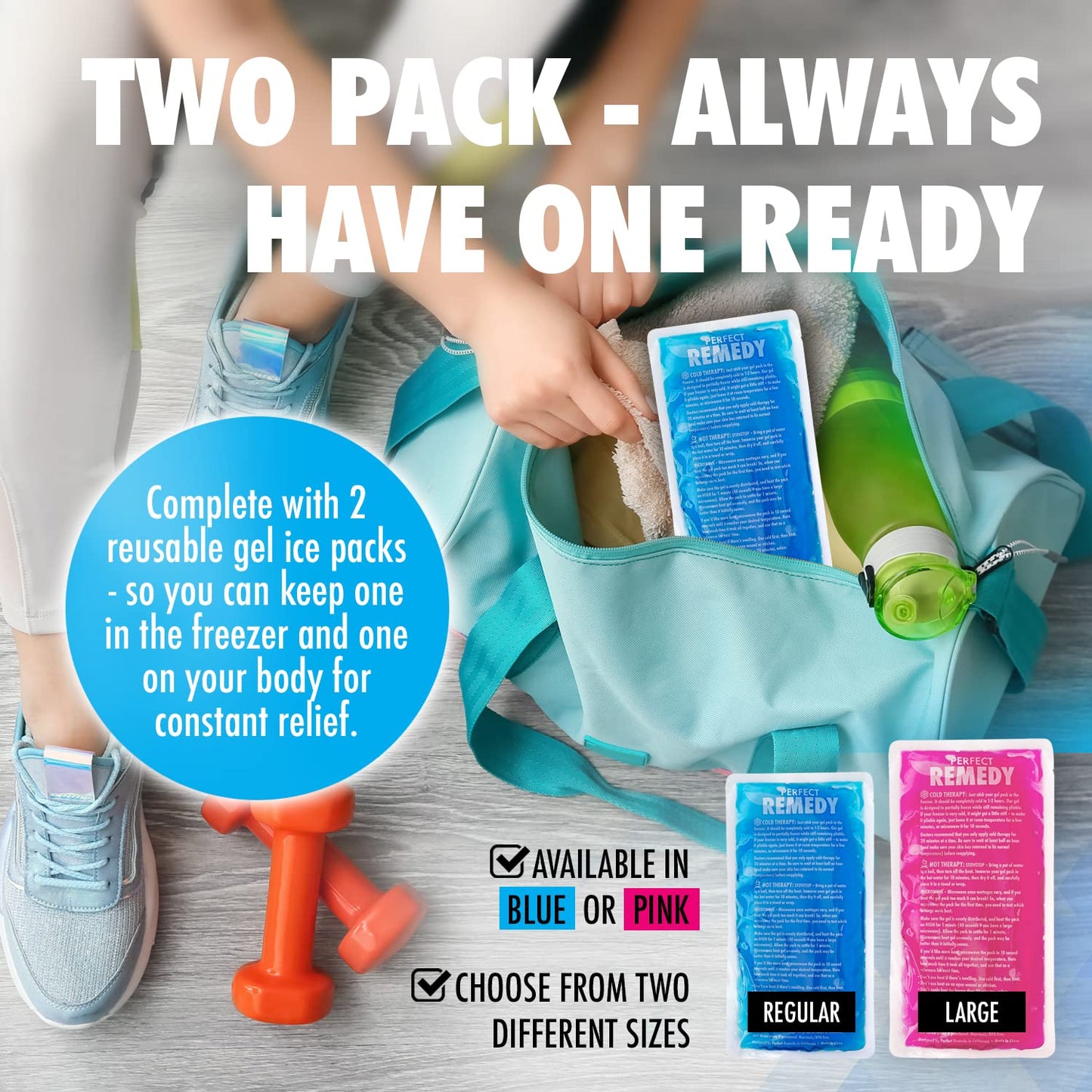 2 Pack Gel Ice Packs for Injuries,Reusable Gel Ice Packs for Muscle Pain,Cold & Hot Pack for Pain Relief,Ice Pack for Knee & Back/Neck Ice Pack,Hot Water Bottles Alternative (Blue, Large)