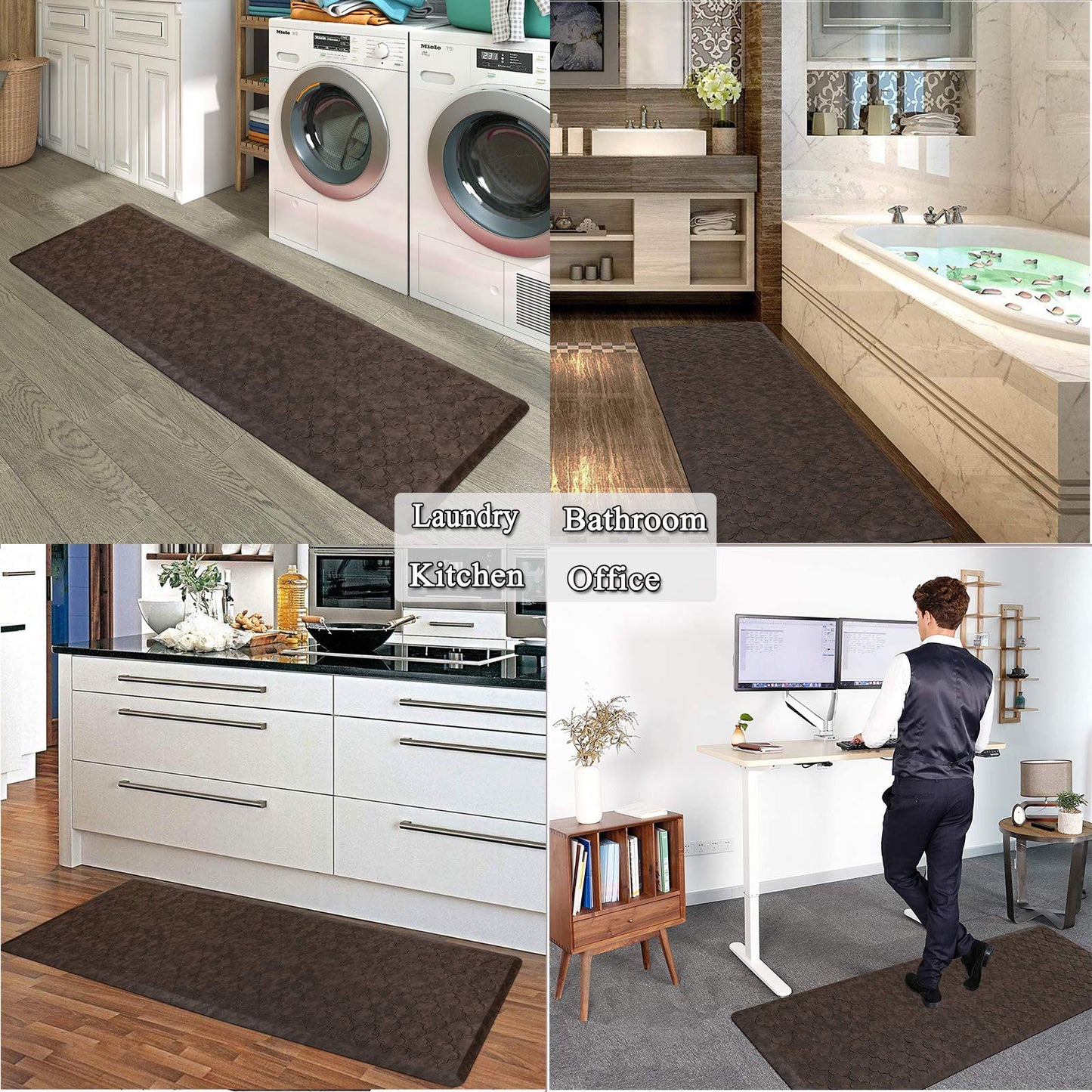 HEBE Oversized Anti Fatigue Comfort Mats for Kitchen Floor Standing Desk Non Slip Thick Cushioned Kitchen Floor Mats Runner Waterproof Kitchen Rugs Heavy Duty Comfort Standing Mats,20"x60",Brown