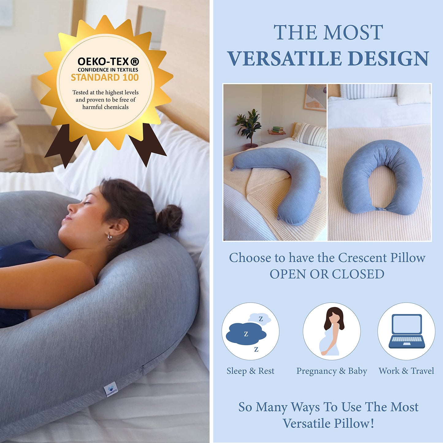 PharMeDoc Body Pillow - Multifunctional Pregnancy Pillow for Sleeping, Oreiller de Corps, Maternity & Nursing Pillow - for Pregnancy, Support for Back, HIPS, Belly (Removable Cooling Cover)
