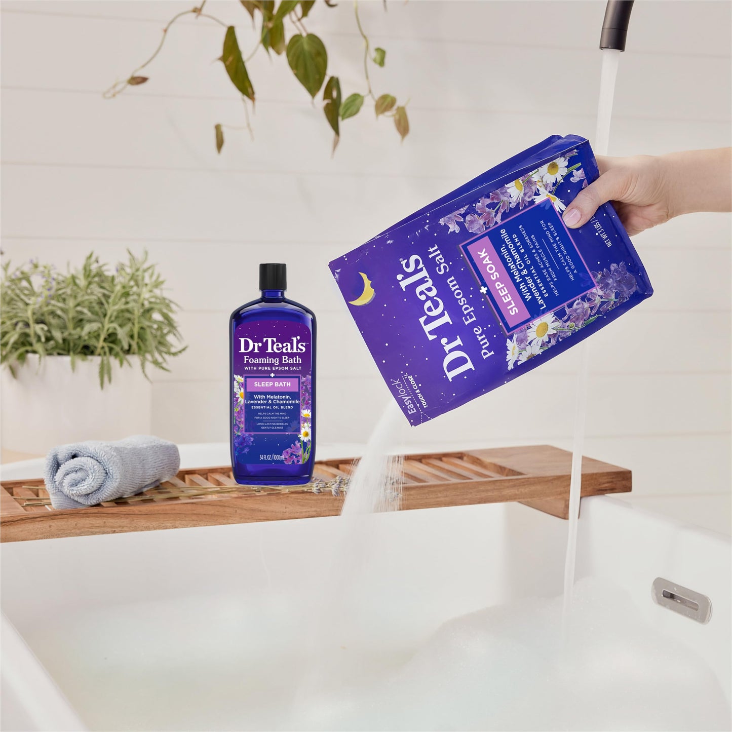 Dr Teal's Pure Epsom Salt Soak, Sleep Blend with Melatonin, Lavender & Chamomile Essential Oils, 3 lbs (Packaging May Vary)
