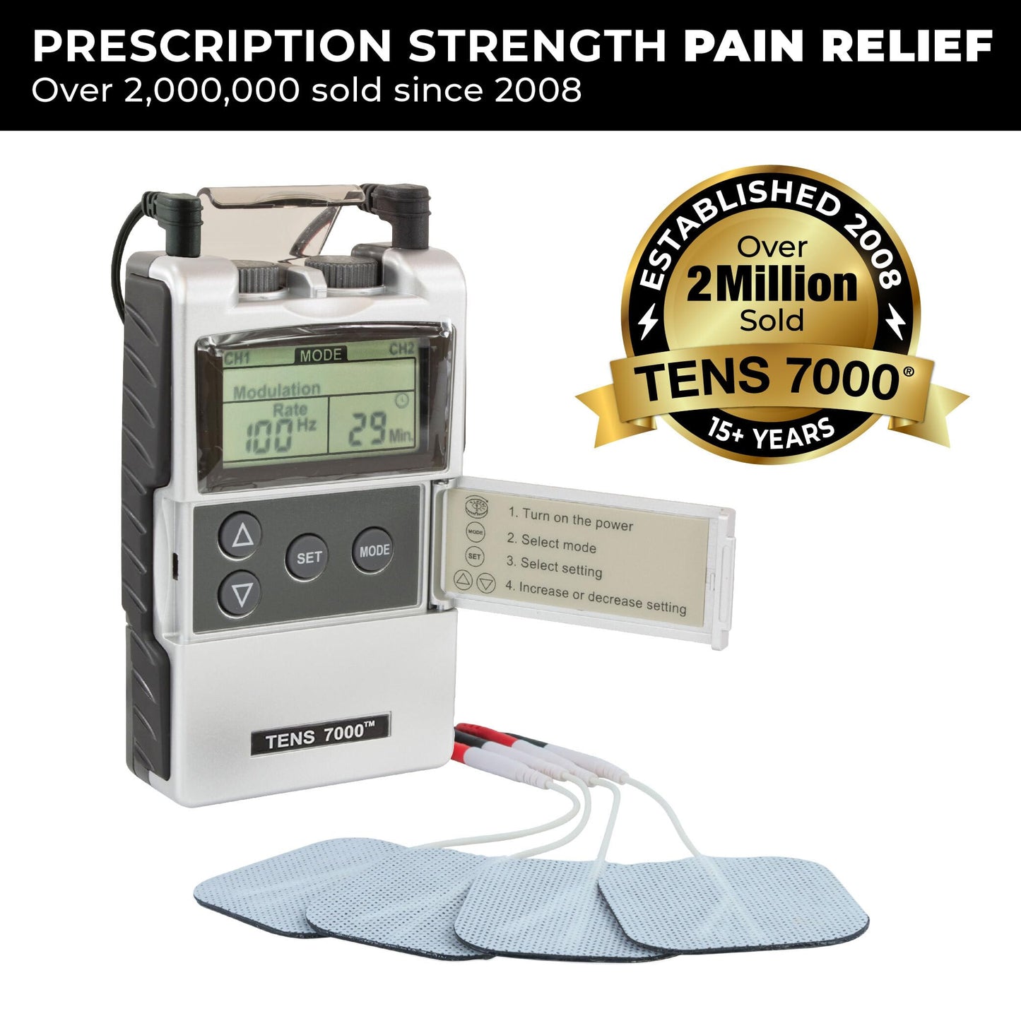 TENS 7000 Digital TENS Machine - for Back Pain, Neck Pain, General Pain Relief, Sciatica Pain Relief, Muscle Pain Relief