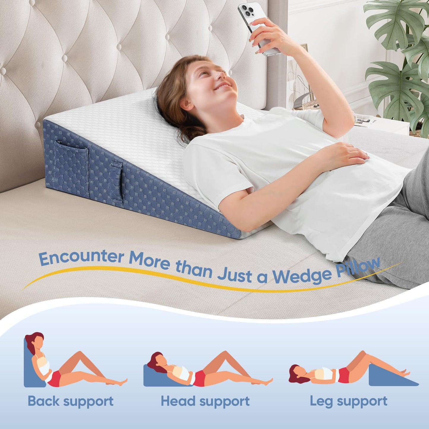 Wedge Pillows for Adults, 7.5 Inch Bed Wedge Pillow for Sleeping and Acid Reflux, Cooling-Gel Memory Foam Pillow Wedge for Post Surgery, Heartburn, GERD, Snoring, Triangle Pillow for Back Pain Relief