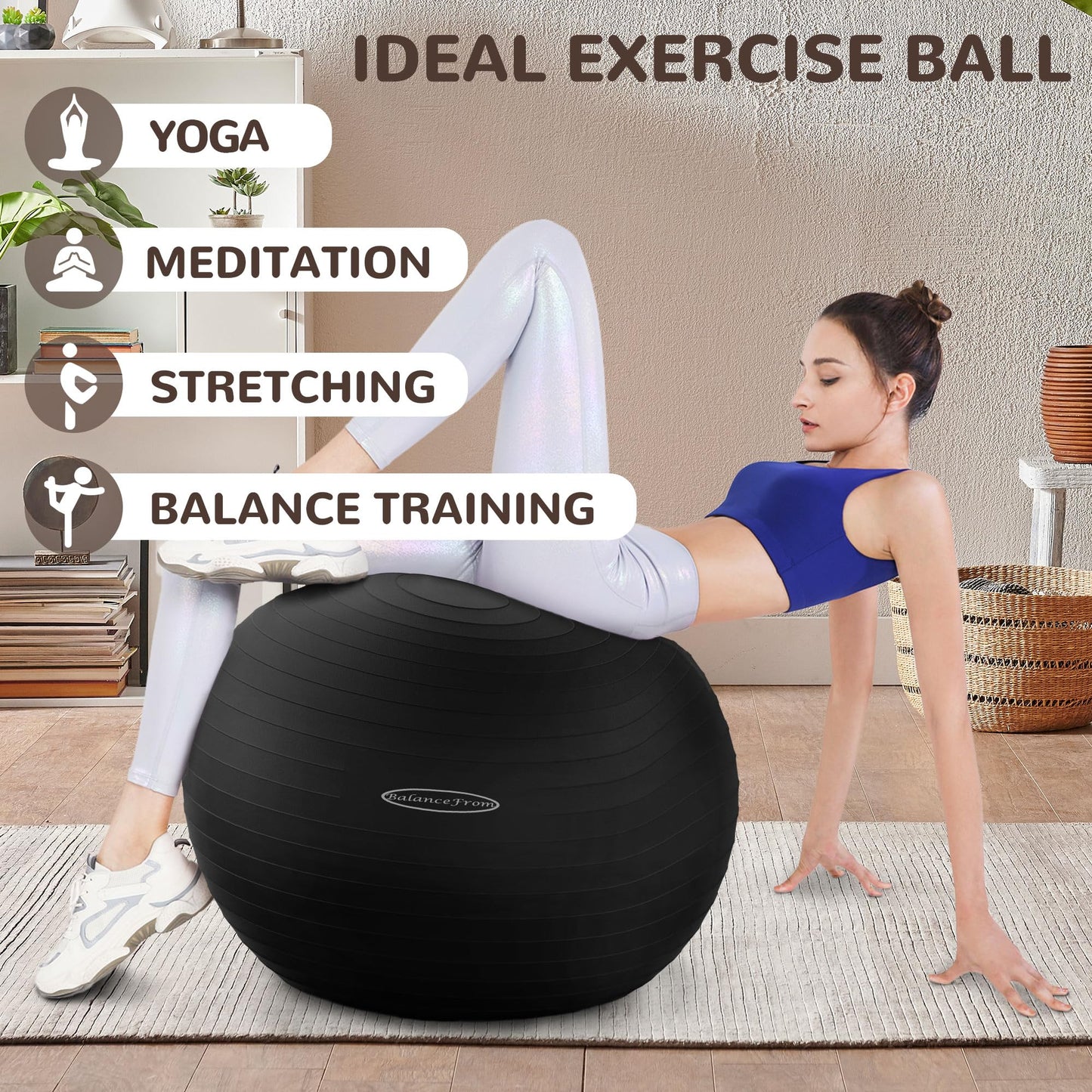 BalanceFrom Anti-Burst and Slip Resistant Exercise Ball Yoga Ball Fitness Ball Birthing Ball with Quick Pump, 2,000-Pound Capacity