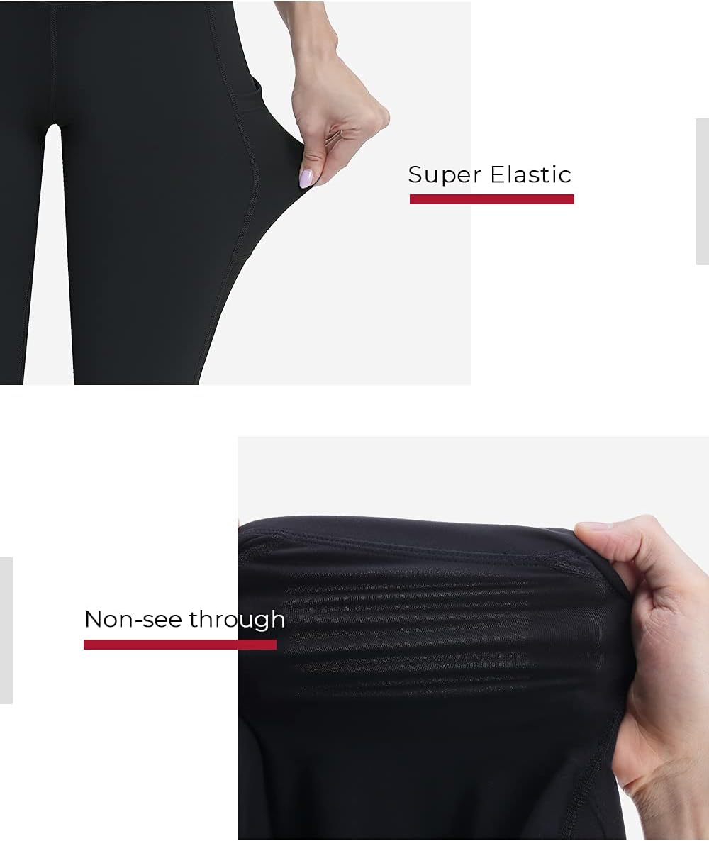 ALONG FIT Soft Mesh Yoga Pants with Side Pockets Workout High Waist Breathable Stretchy Leggings for Women, Black007