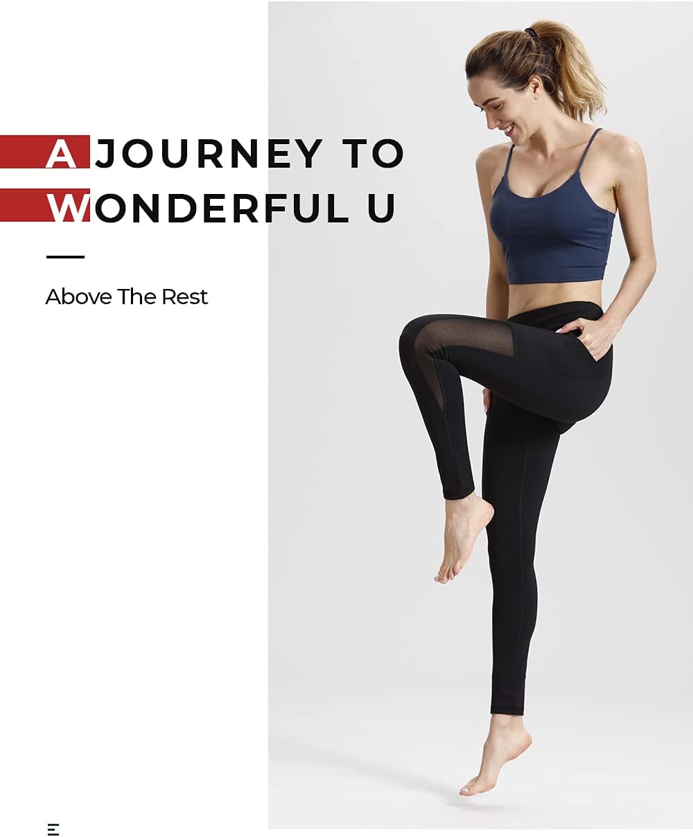 ALONG FIT Soft Mesh Yoga Pants with Side Pockets Workout High Waist Breathable Stretchy Leggings for Women, Black007